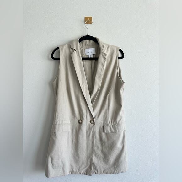 HALSTON Linen-Blend Long Line Sleeveless Blazer Vest – Size M 90s minimalism - Picture 1 of 6